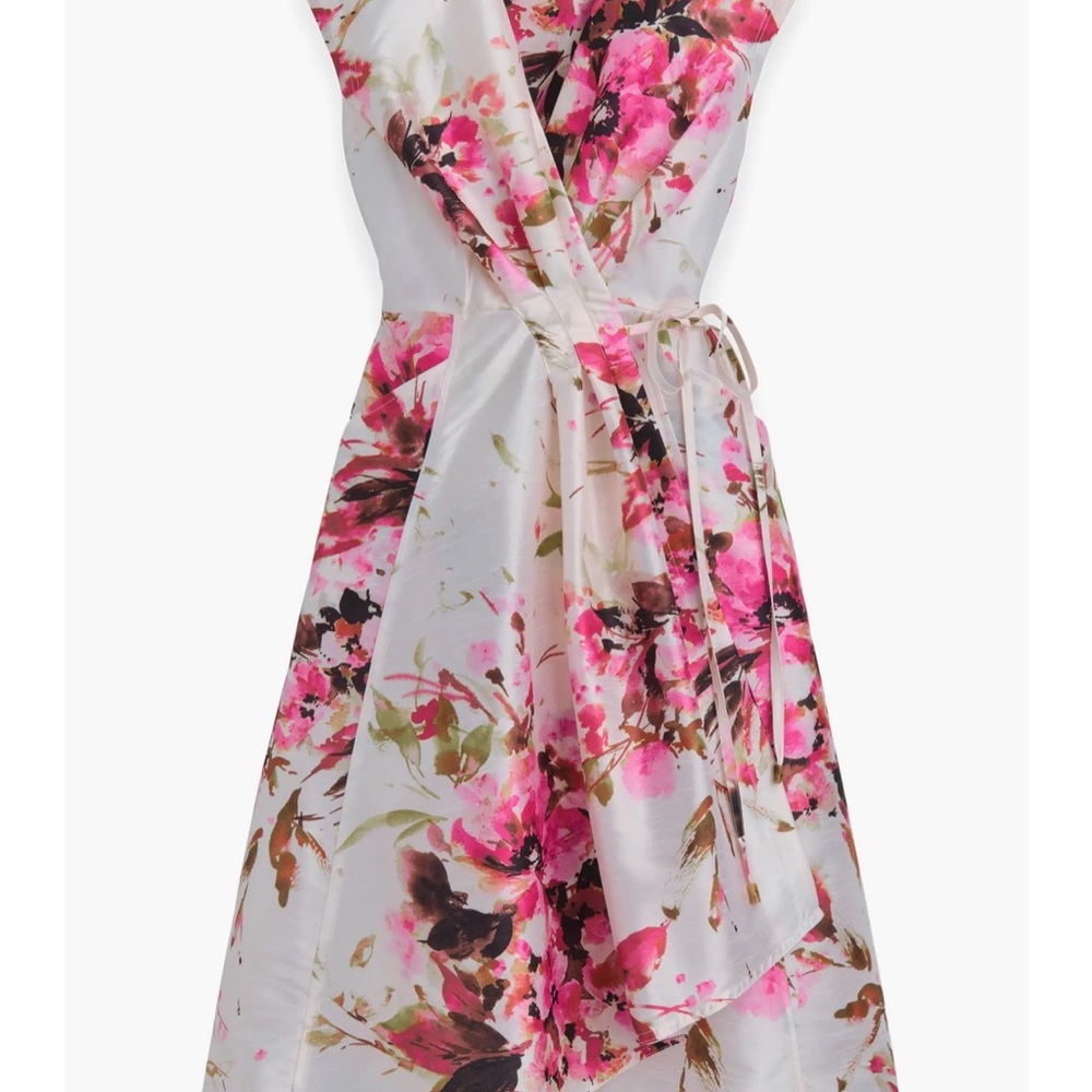 Donna Karan White Floral Wrap Midi Dress with Pink Accents - Picture 7 of 14